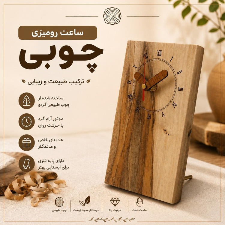 ساعت رومیزی چوبی